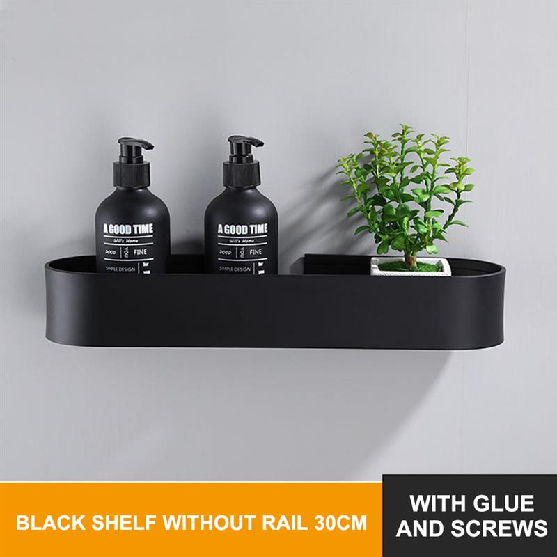 Black Bathroom Kitchen Wall Shelves Rack and Bath Towel Holder