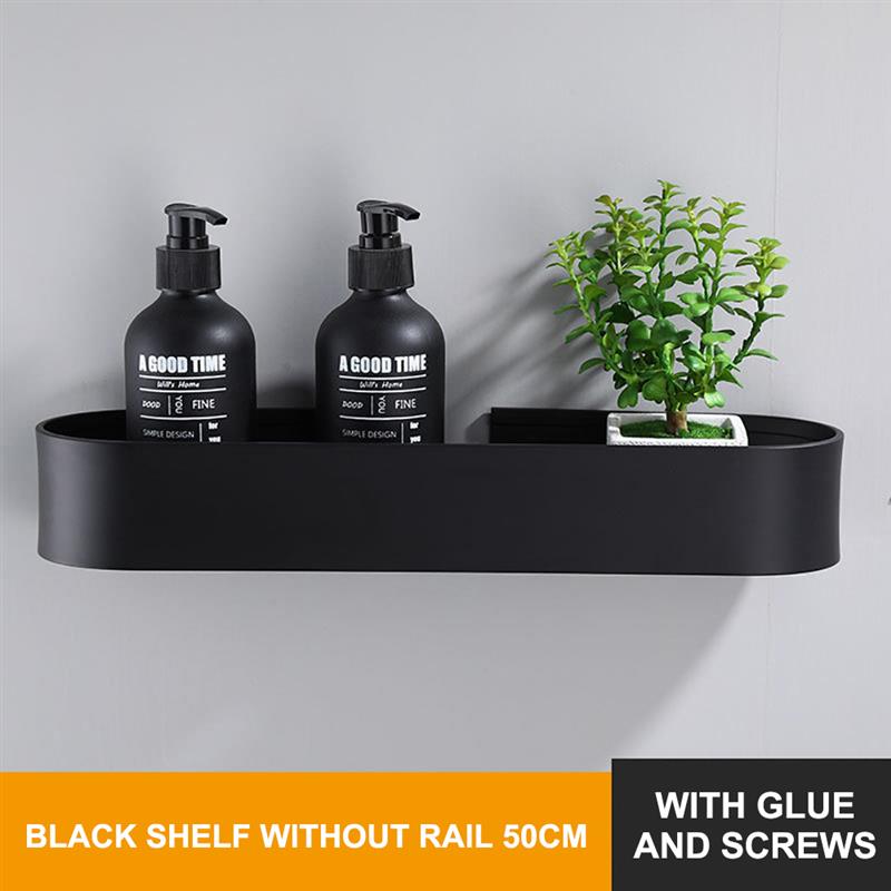 Black Bathroom Kitchen Wall Shelves Rack and Bath Towel Holder