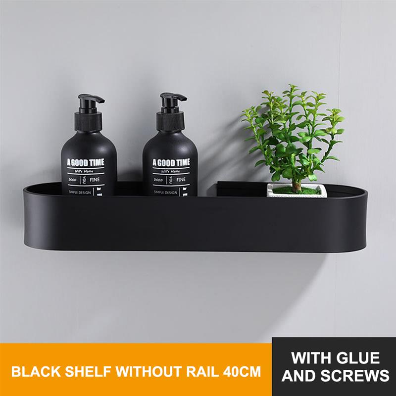 Black Bathroom Kitchen Wall Shelves Rack and Bath Towel Holder